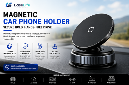 Magnetic Phone Holder for Car, Home, Office & Gym – 360° Adjustable | Strong Magnetic & Suction Mount