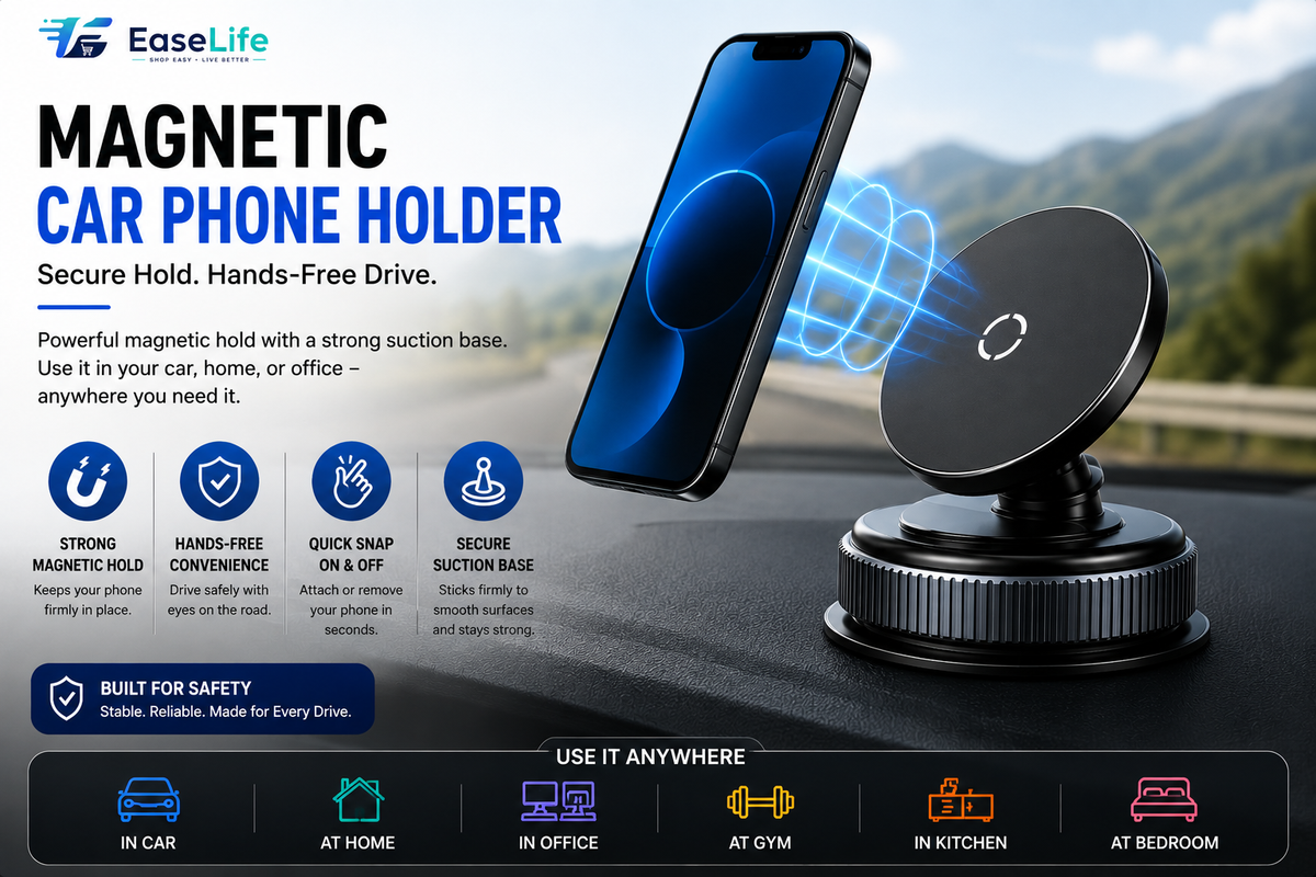 Magnetic Phone Holder for Car, Home, Office & Gym – 360° Adjustable | Strong Magnetic & Suction Mount