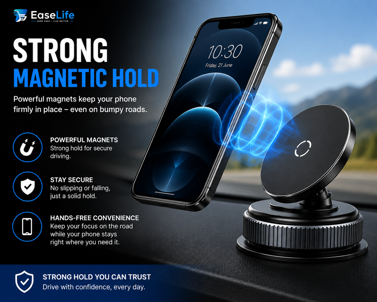 Magnetic Phone Holder for Car, Home, Office & Gym – 360° Adjustable | Strong Magnetic & Suction Mount