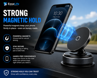 Magnetic Phone Holder for Car, Home, Office & Gym – 360° Adjustable | Strong Magnetic & Suction Mount