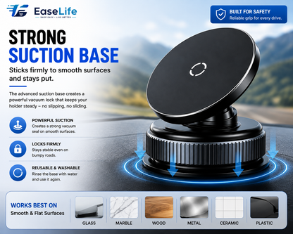 Magnetic Phone Holder for Car, Home, Office & Gym – 360° Adjustable | Strong Magnetic & Suction Mount