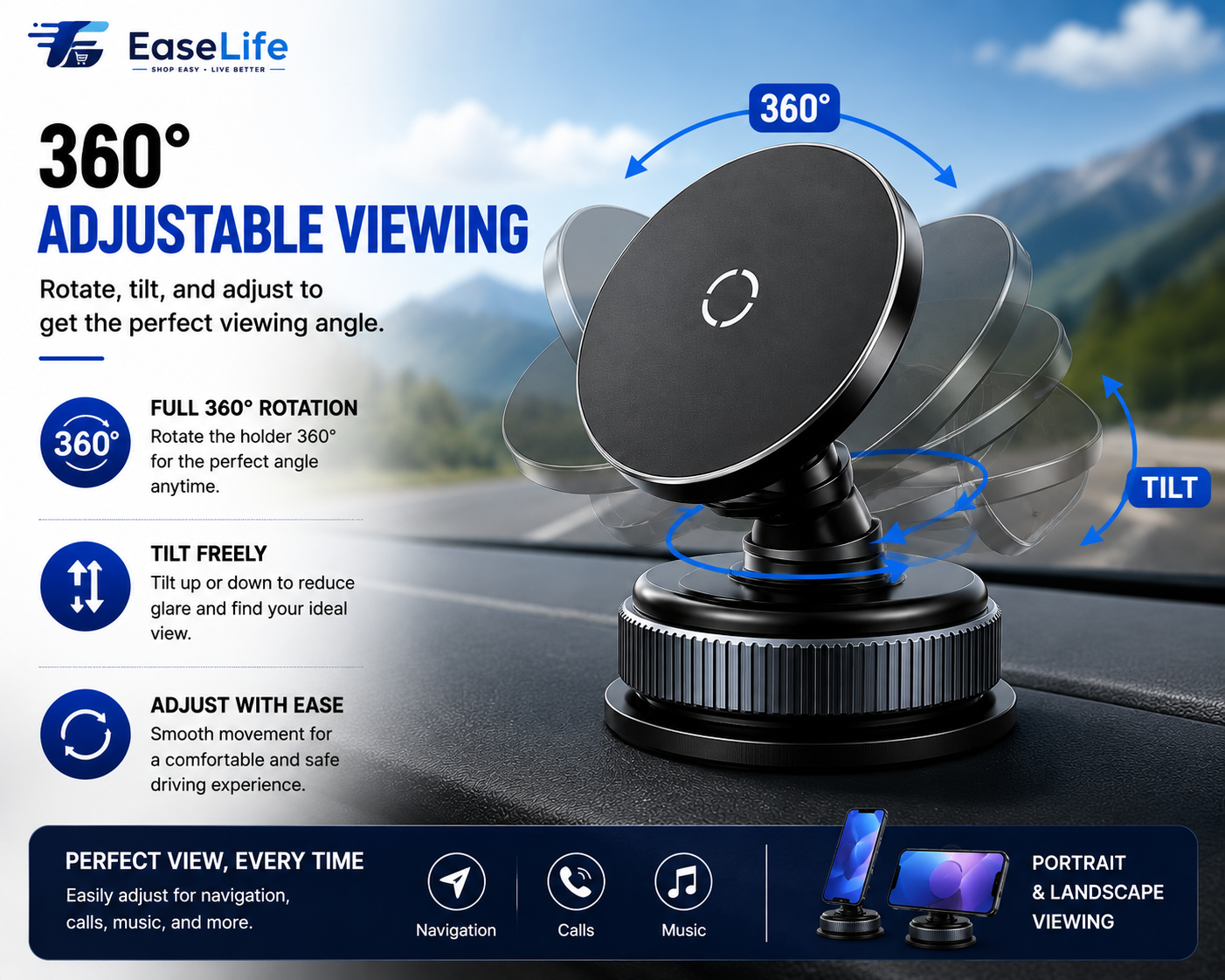 Magnetic Phone Holder for Car, Home, Office & Gym – 360° Adjustable | Strong Magnetic & Suction Mount