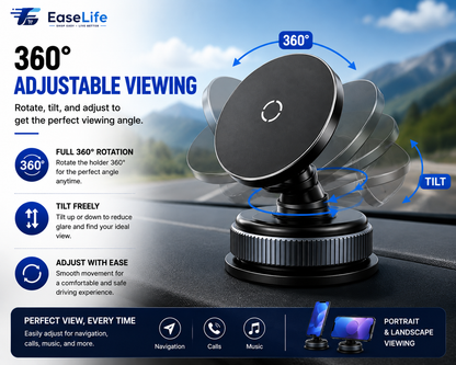 Magnetic Phone Holder for Car, Home, Office & Gym – 360° Adjustable | Strong Magnetic & Suction Mount