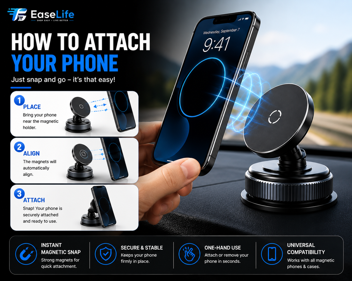 Magnetic Phone Holder for Car, Home, Office & Gym – 360° Adjustable | Strong Magnetic & Suction Mount