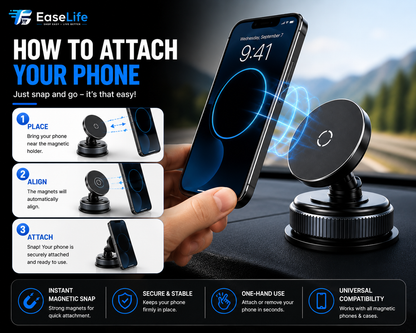 Magnetic Phone Holder for Car, Home, Office & Gym – 360° Adjustable | Strong Magnetic & Suction Mount