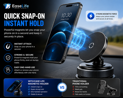 Magnetic Phone Holder for Car, Home, Office & Gym – 360° Adjustable | Strong Magnetic & Suction Mount