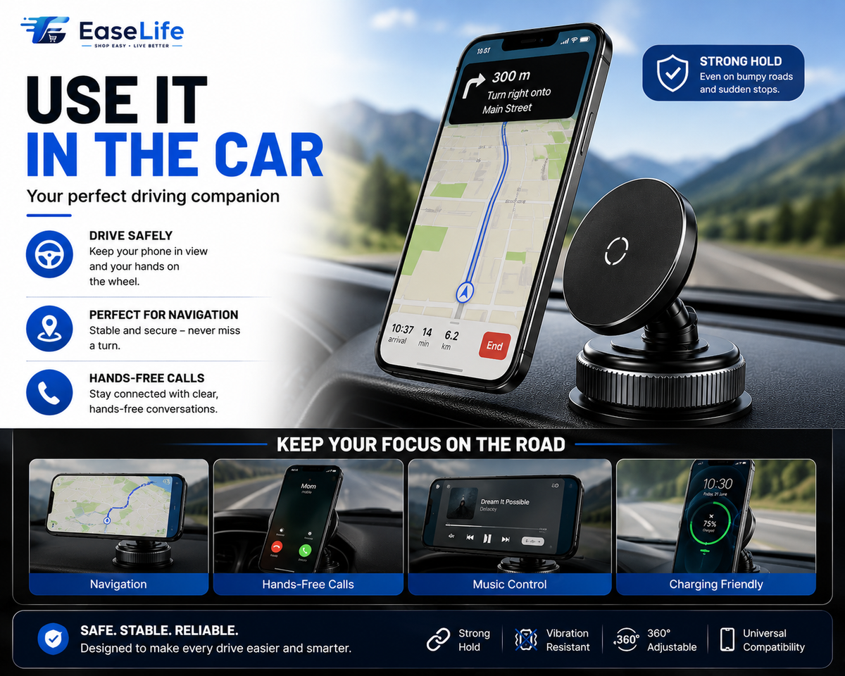 Magnetic Phone Holder for Car, Home, Office & Gym – 360° Adjustable | Strong Magnetic & Suction Mount