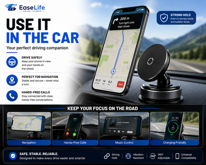Magnetic Phone Holder for Car, Home, Office & Gym – 360° Adjustable | Strong Magnetic & Suction Mount