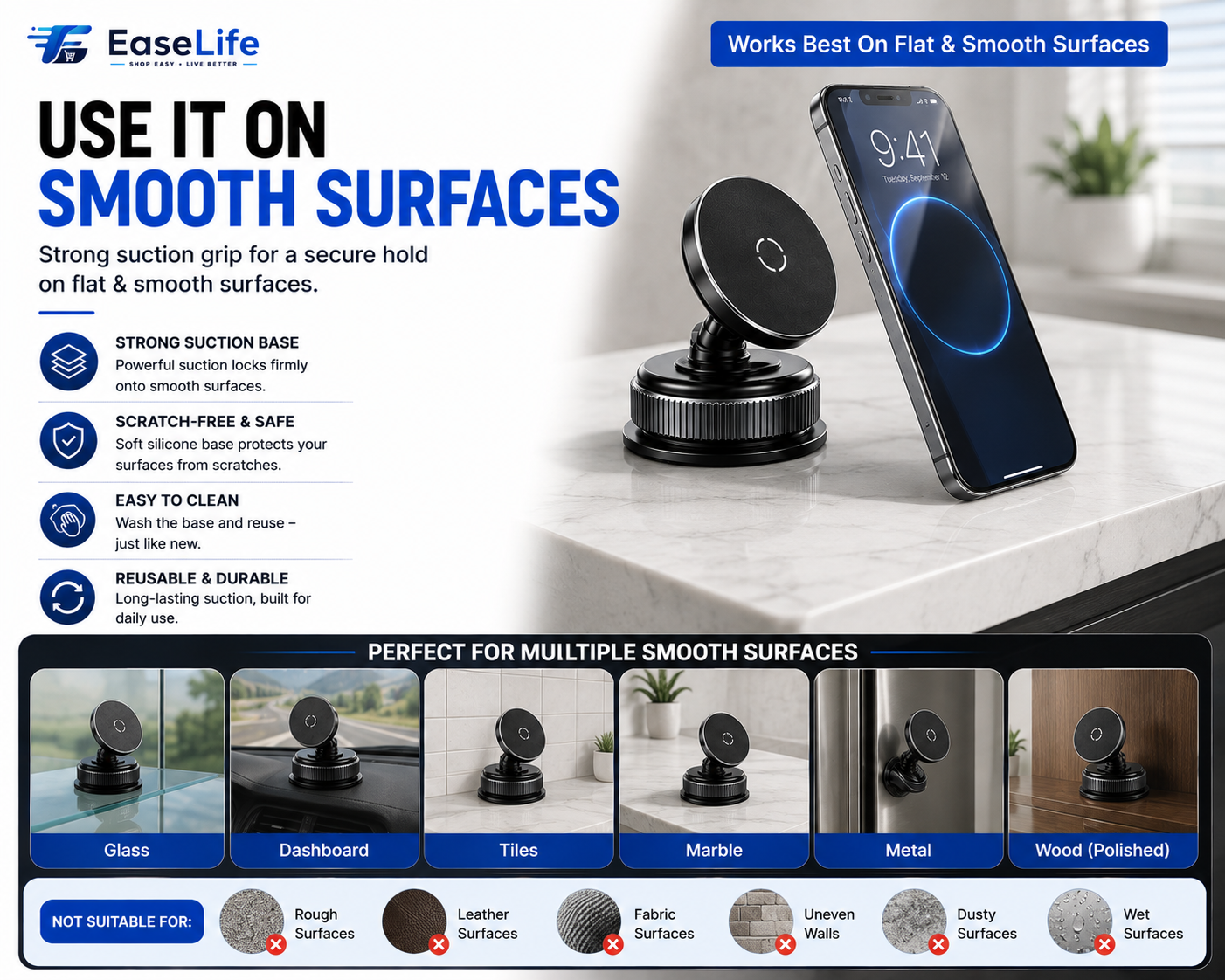 Magnetic Phone Holder for Car, Home, Office & Gym – 360° Adjustable | Strong Magnetic & Suction Mount