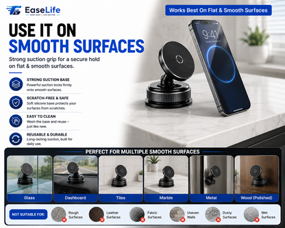 Magnetic Phone Holder for Car, Home, Office & Gym – 360° Adjustable | Strong Magnetic & Suction Mount