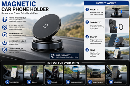 Magnetic Phone Holder for Car, Home, Office & Gym – 360° Adjustable | Strong Magnetic & Suction Mount